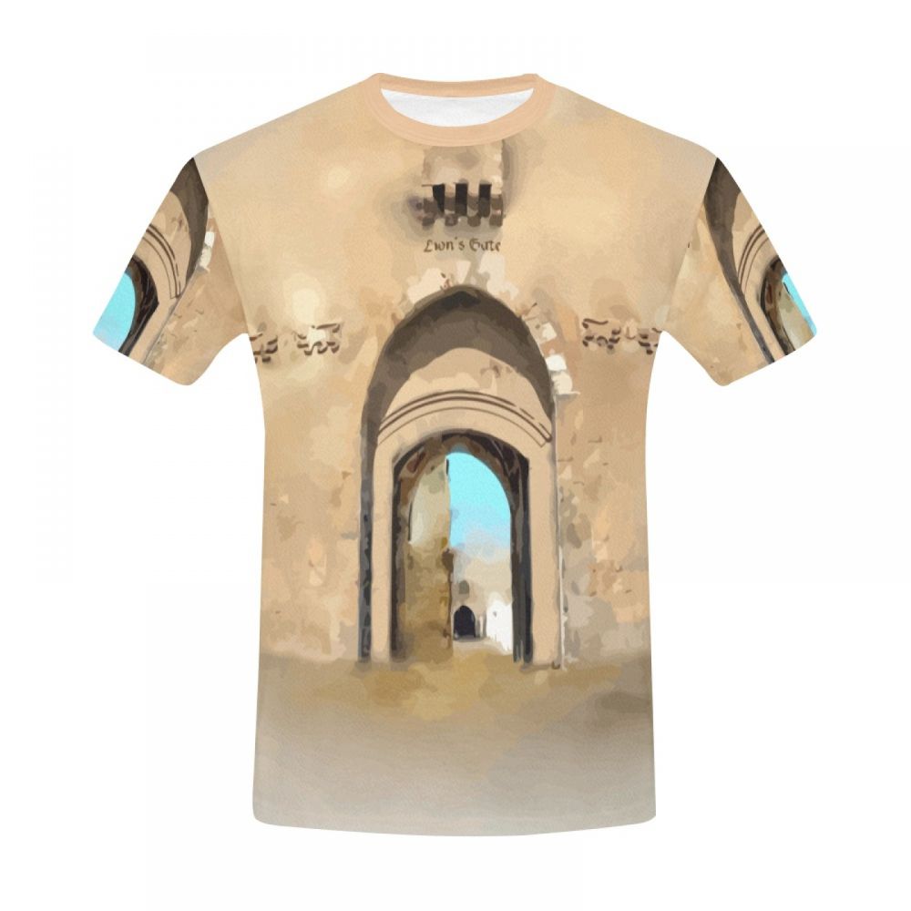 burst Snavset Stramme Mænd Kunst Gamle By I Jerusalem Kort T-shirt
